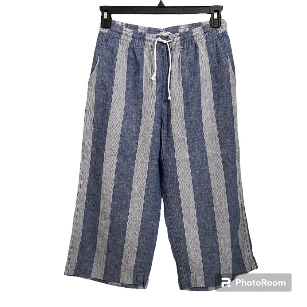 BEACHLUNCHLOUNGE/ Blue & White Striped Linen Blend Wide Leg Capri Pants Size S